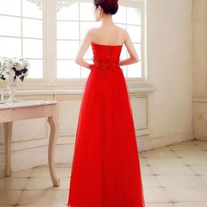 Strapless Evening Dress, Pink/red Prom Dress,..