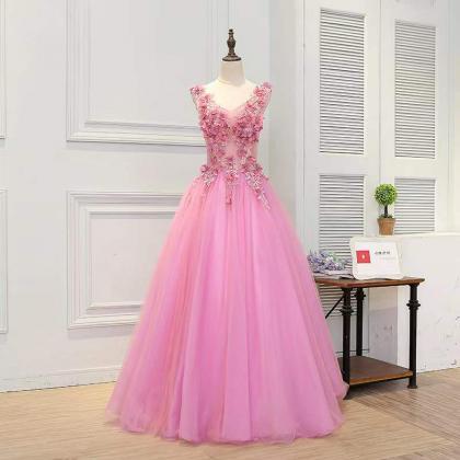 V-neck evening dress, pink prom dre..