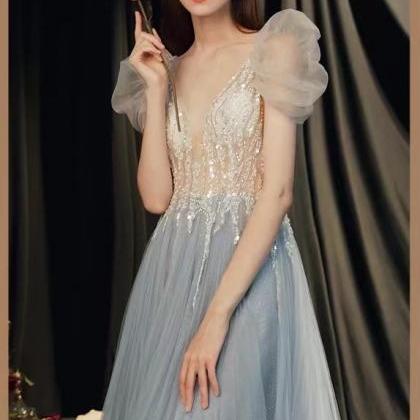 V-neck Evening Dress, Elegant Prom Dress, Bubble..