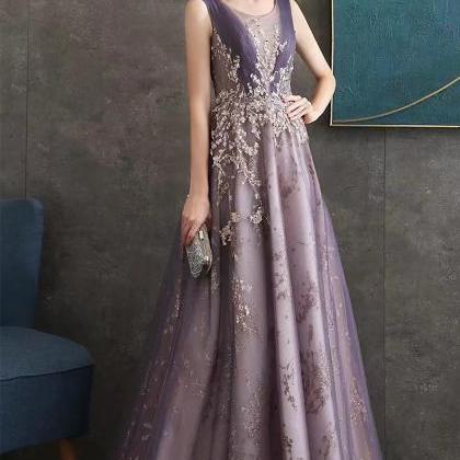 Purple Prom Dress, Fairy Party Gown,sleeve Party..