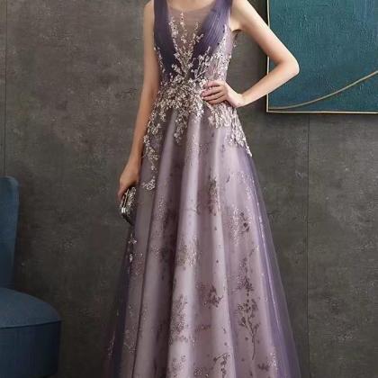 Purple Prom Dress, Fairy Party Gown,sleeve Party..
