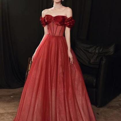 Red Prom Dress ,off Shoulder Party Dress,charming..