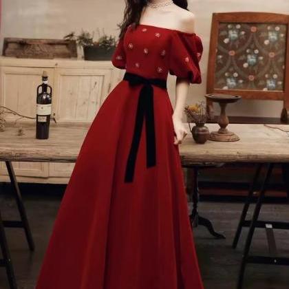 Red Prom Dress ,off Shoulder Party Dress,bubble..
