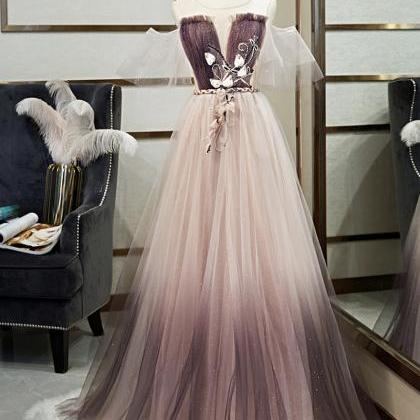 Gradient Purple Prom Dress, Fashion Applique Paty..
