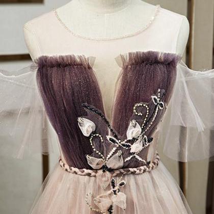 Gradient Purple Prom Dress, Fashion Applique Paty..