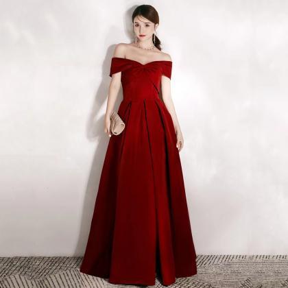 Red Velvet Prom Gown, Off Shoulder Evening..