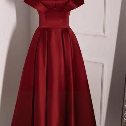 Red Dress, Temperament, Simple ,off Shoulder Satin..