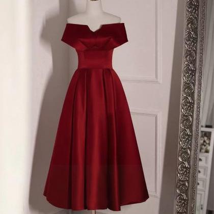 Red Dress, Temperament, Simple ,off Shoulder Satin..