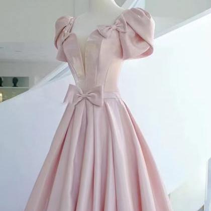 Cute Prom Dress, Pink Party Dress, Bubble Sleeve..