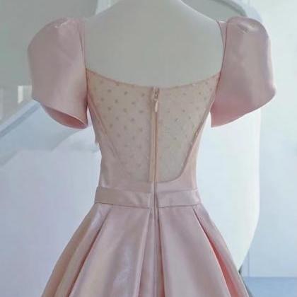 Cute Prom Dress, Pink Party Dress, Bubble Sleeve..