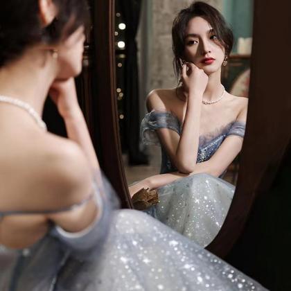 Class Evening Dress, Blue Fairy Prom Dress,..