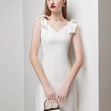 White Dress,v-neck Party Dress, Simple Daily Dress, Homecoming Dress ...