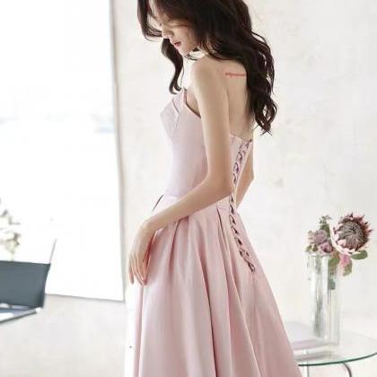 Pink Evening Dress, Strapless Bridesmaid Dress..