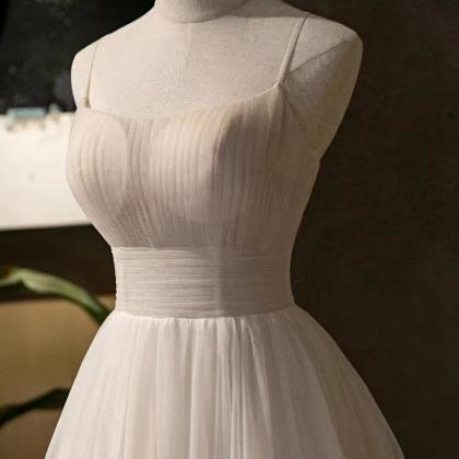Tulle Prom Gown, White Party Dress,spaghetti Strap..