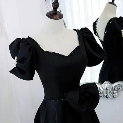 Satin Prom Gown, Black Prom Dress,v-neck ,formal..