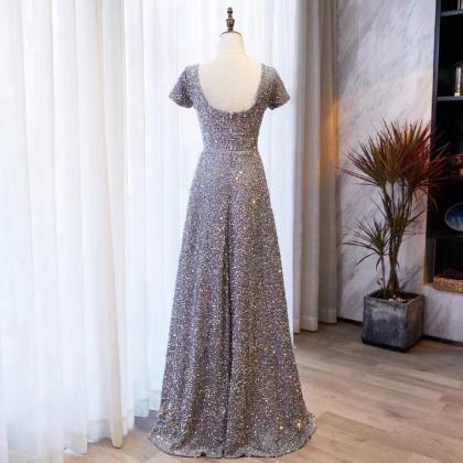 Sequin Prom Gown, Blue Party Dress,shiny Formal..