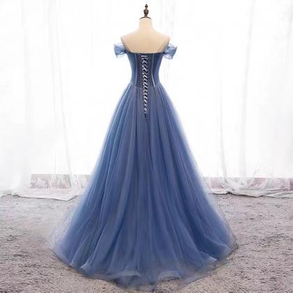 Of Shoulder Prom Gown, Blue Party Dress,beaded..
