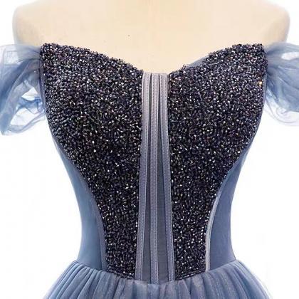 Of Shoulder Prom Gown, Blue Party Dress,beaded..