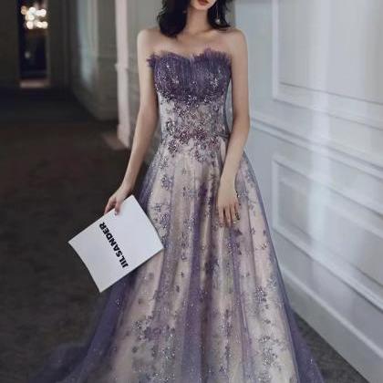 Fairy Evening Dress, Purple Dream Dress, Strapless..