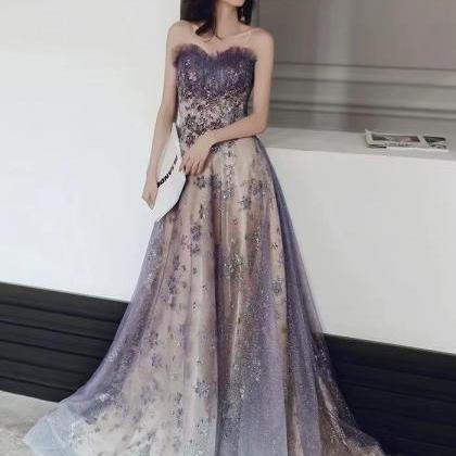 Fairy Evening Dress, Purple Dream Dress, Strapless..