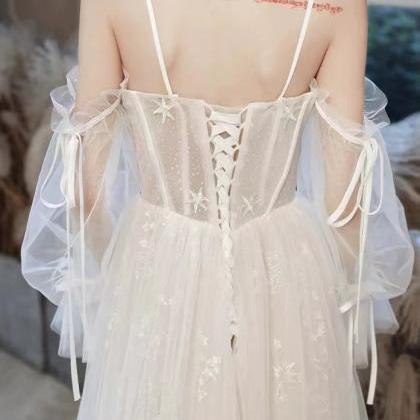 White Evening Dress, Spaghetti Strap Party Dress,..
