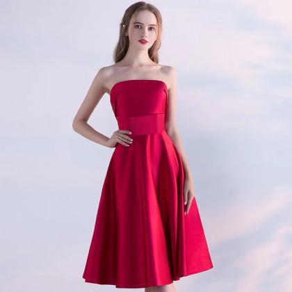 Strapless Prom Dress,red Party Dress, Sexy Midi..