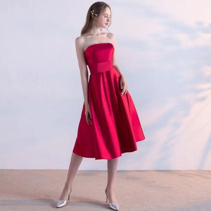 Strapless Prom Dress,red Party Dress, Sexy Midi..