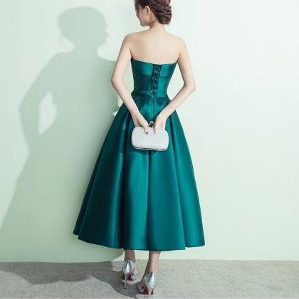 Strapless prom dress,green party dr..