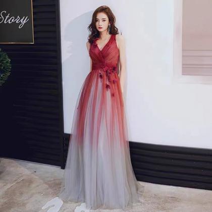 V-neck Prom Dress, Red Party Dress,sexy Evening..