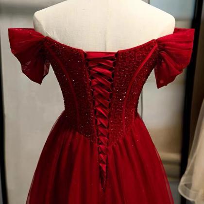 Off Shoulder Prom Dress , Red Dress, Temperament..