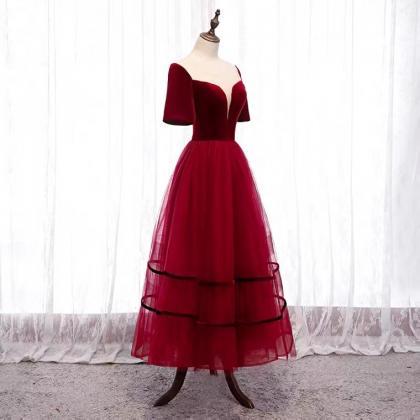 V-neck Prom Dress, Red Daily Dress, Temperament..