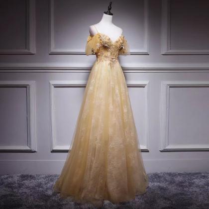 Yellw Evening Dress, Fairy Prom Dress,spaghetti..