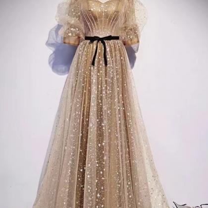 Class Prom Dress, Golden Party Dress, Fairy..