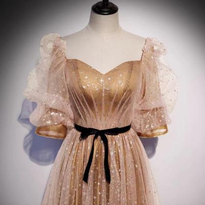 Class Prom Dress, Golden Party Dress, Fairy..