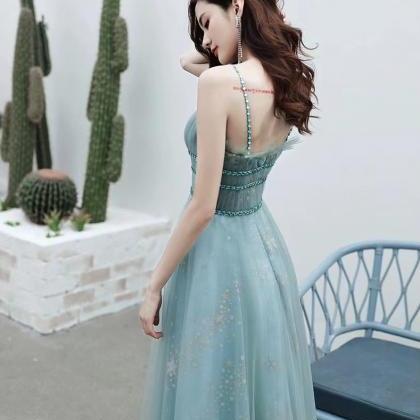 Sexy Party Dress,spaghetti Strap Prom Dress,blue..