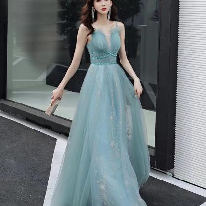 Sexy Party Dress,spaghetti Strap Prom Dress,blue..