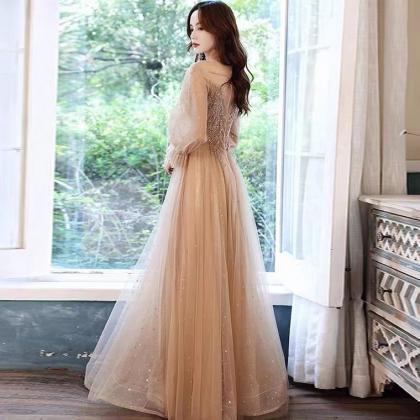 Long Sleeve Party Dress,champagne Prom Dress,fairy..