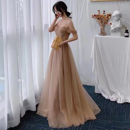 Sexy, Long Elegant Prom Dress, Champagne Strap..