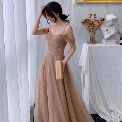 Sexy, Long Elegant Prom Dress, Champagne Strap..