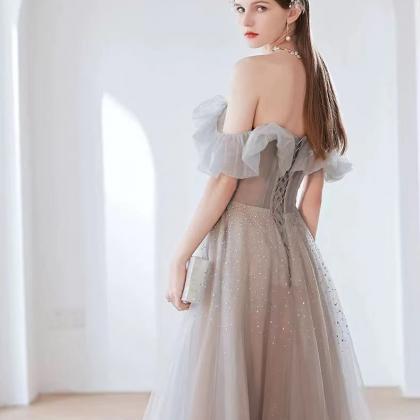 Sexy,gray Party Dress,off Shouder Fairy Prom Dress..