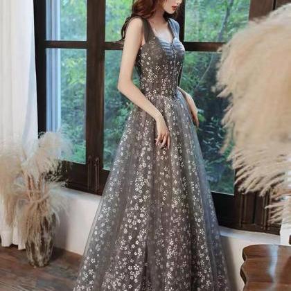 Gray Flower Evening Dress, , High Sense, Elegant..