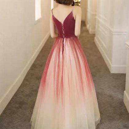 Red prom dress,gradient party dress..
