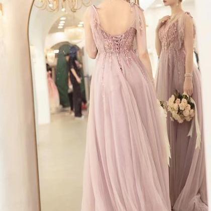 V-neck Prom Dress , Pink Party Dress,sweet Evening..
