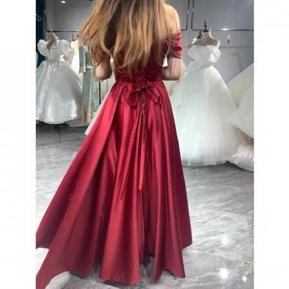 Satin Prom Dress ,red Party Dress,off Shoulder..