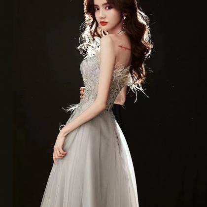 Pale Blue Grey Prom Dress,strapless Evening Dress..