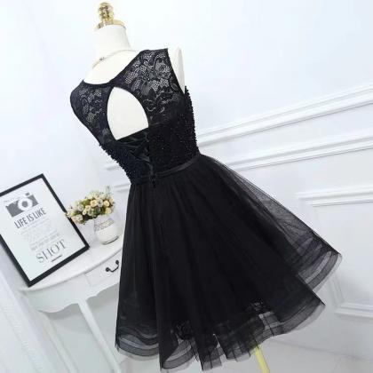 Fashion, Black Evening Dress, Lace Puffy Dress,..