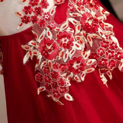 Red Dress,mid Sleeve Formal Dress ,chic Prom Dress..