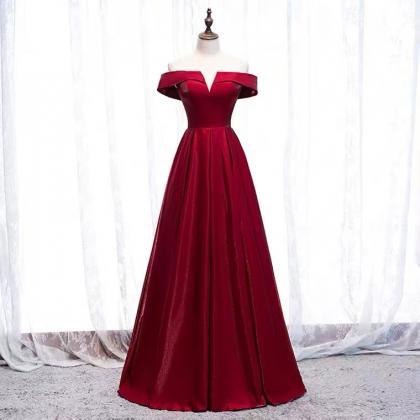 Long Red Prom Gown, Off Shoulder Simple Evening..