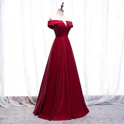 Long Red Prom Gown, Off Shoulder Simple Evening..