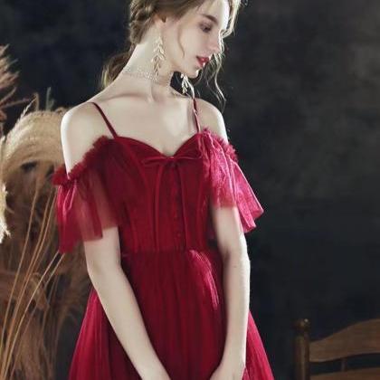 Off Shoulder Prom Dress, Temperament Red Dress,..